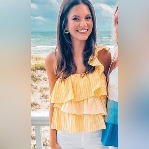 Anthropologie one shoulder yellow top